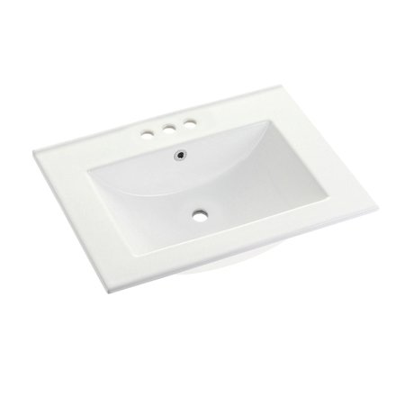 Fauceture Ultra Modern 24"x18" Ceramic Vanity Top (4" Faucet Drillings), White LBT24187W34